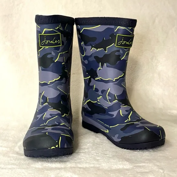 NEW Joules Boys Camo Sharks Junior Roll Up Welly Rain Boot (Size 11) NWT