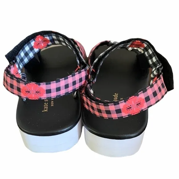 New Kate Spade Dotty Ankle Strap Floral Check Platform Sandal size 7.5