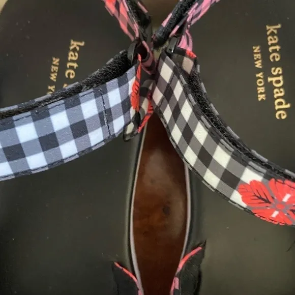 New Kate Spade Dotty Ankle Strap Floral Check Platform Sandal size 7.5