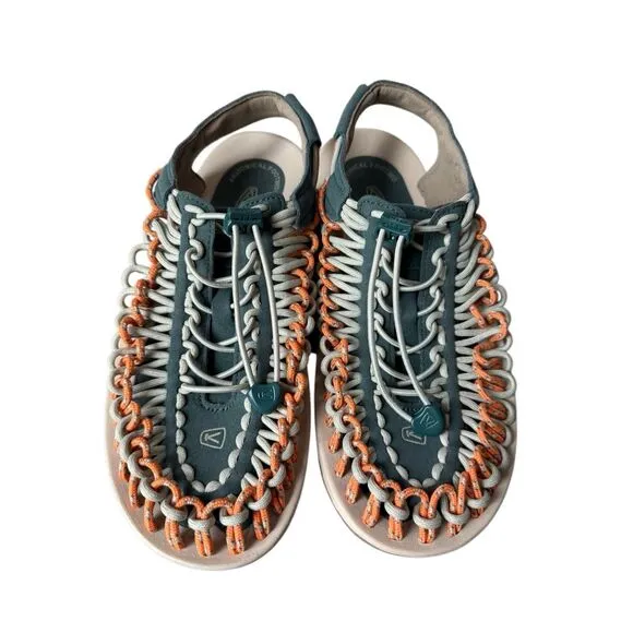 NEW KEEN Uneek Woven Sneakers In Sea Moss/Tangerine Colorway Size 9.5