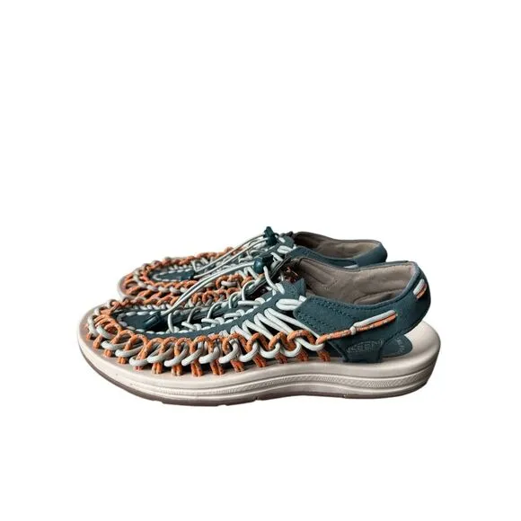 NEW KEEN Uneek Woven Sneakers In Sea Moss/Tangerine Colorway Size 9.5