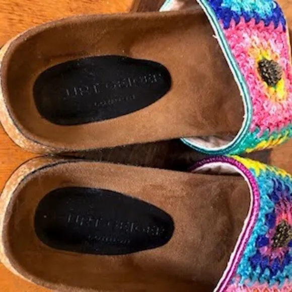 New KURT GEIGER LONDON Ozark Crochet Mule Jeweled Eagle Head Logo 5.5 MSRP $150