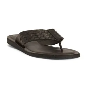 NEW LEO PUCCI Men's Made In Italy Leather Woven Thong Sandals brown 462mn
