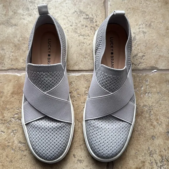 New! Lucky Brand Larays Slip On Knit Criss Cross Sneakers 8
