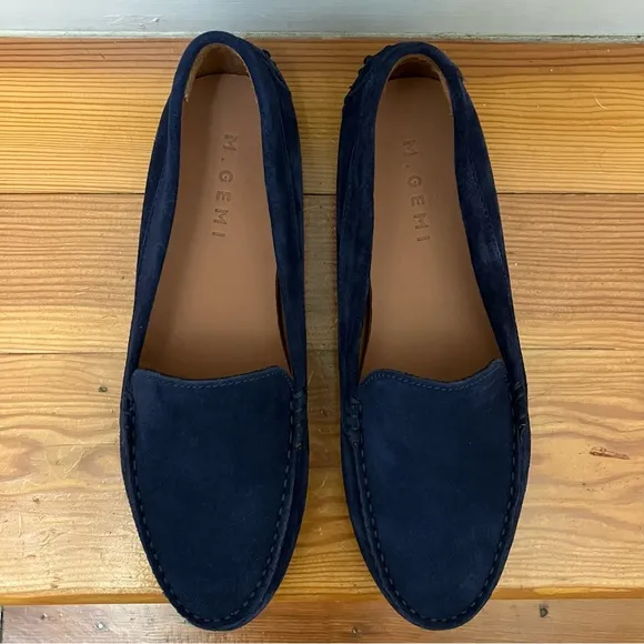 New M. Gemi Felize Suede Italian Driving Loafer Moccasin Shoe Midnight Blue 39.5