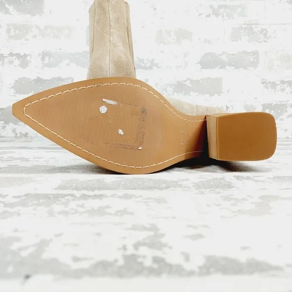 New Marc Fisher LTD Oshay Chelsea Suede Pointed Ankle Bootie Beige Boots  W369