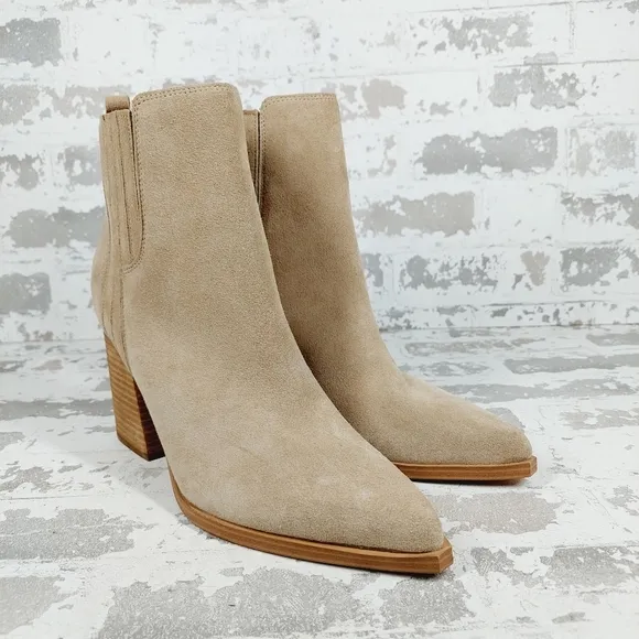 New Marc Fisher LTD Oshay Chelsea Suede Pointed Ankle Bootie Beige Boots  W369