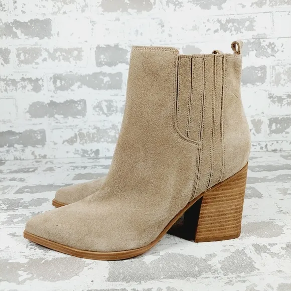 New Marc Fisher LTD Oshay Chelsea Suede Pointed Ankle Bootie Beige Boots  W369