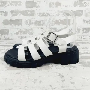 New Mia Kids Havien White/ Black Lug Sole Sandals C97