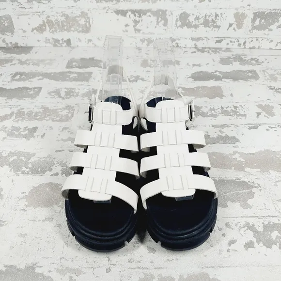 New Mia Kids Havien White/ Black Lug Sole Sandals C97