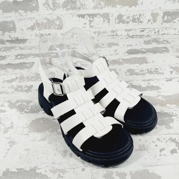 New Mia Kids Havien White/ Black Lug Sole Sandals C97