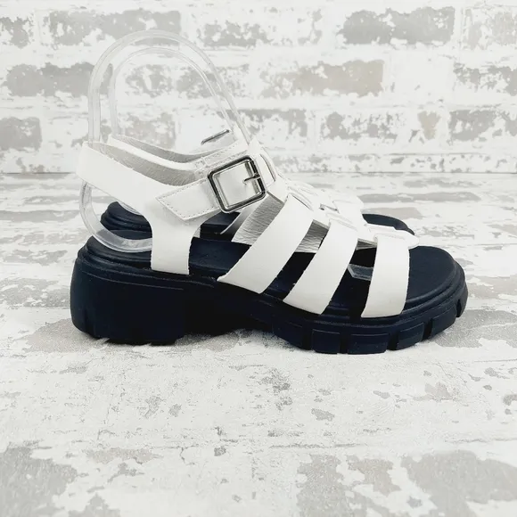 New Mia Kids Havien White/ Black Lug Sole Sandals C97