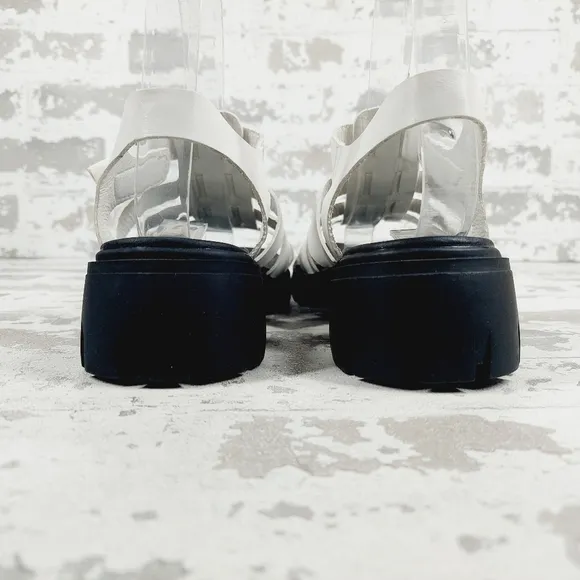 New Mia Kids Havien White/ Black Lug Sole Sandals C97