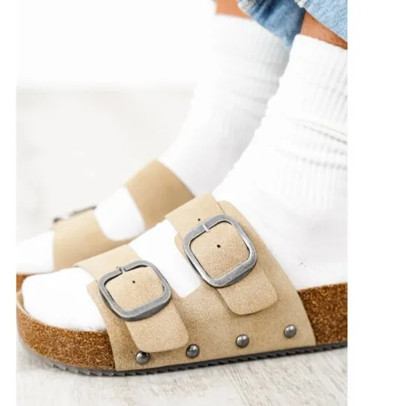 new MIA Qianna Double-Buckle Platform Sandals Slides 524 392