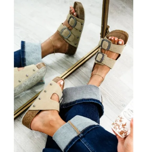 new MIA Qianna Double-Buckle Platform Sandals Slides 525