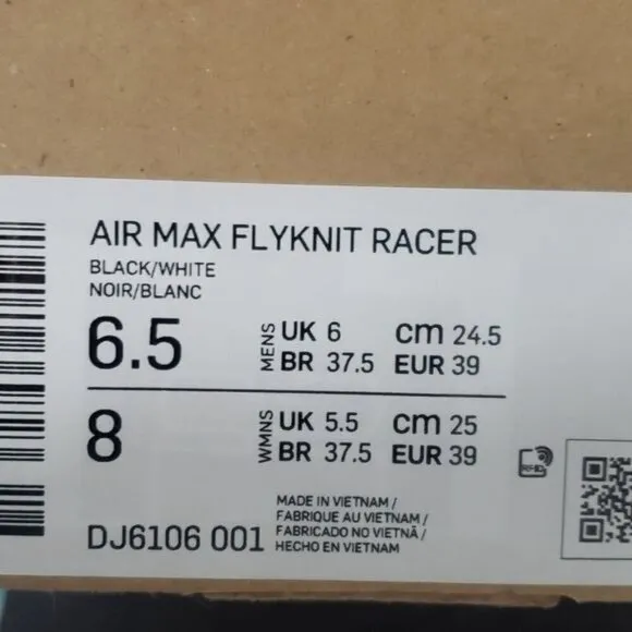 New Nike Air Max Flyknit Racer Black White Oreo Sneakers