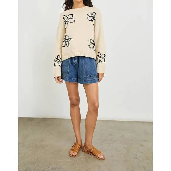NEW RAILS zoey sweater in ivory navy stitched