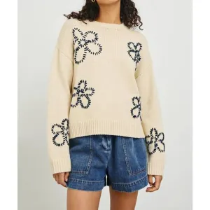 NEW RAILS zoey sweater in ivory navy stitched