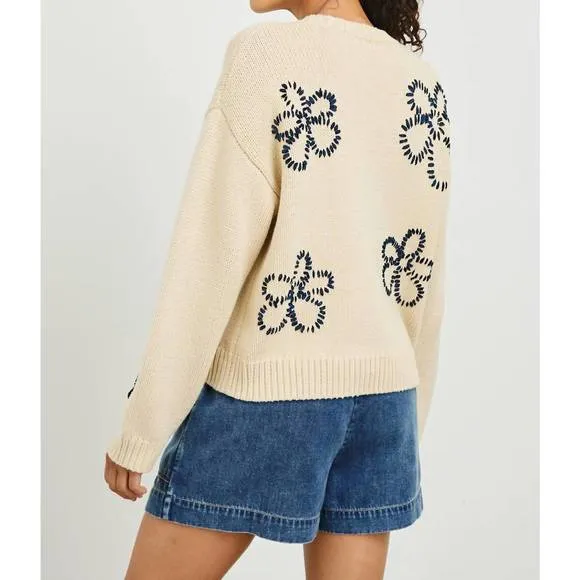 NEW RAILS zoey sweater in ivory navy stitched