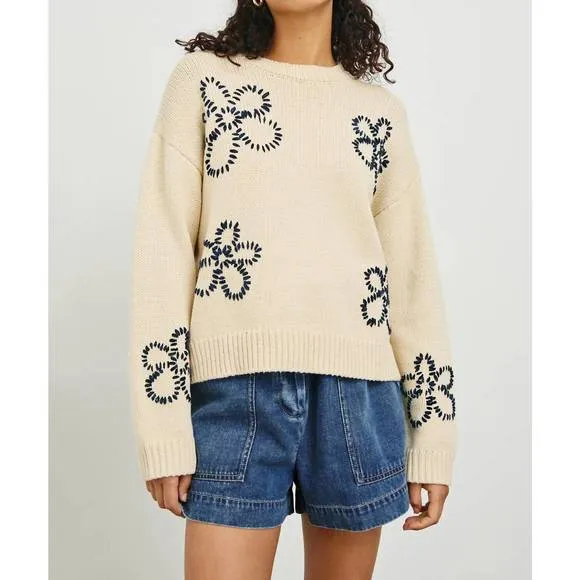 NEW RAILS zoey sweater in ivory navy stitched