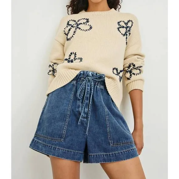 NEW RAILS zoey sweater in ivory navy stitched