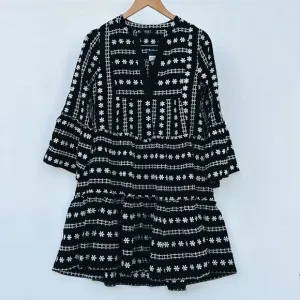 New Reset By Jane Mia Embroidered Tiered Boho Dress Bell Sleeve Mini Medium
