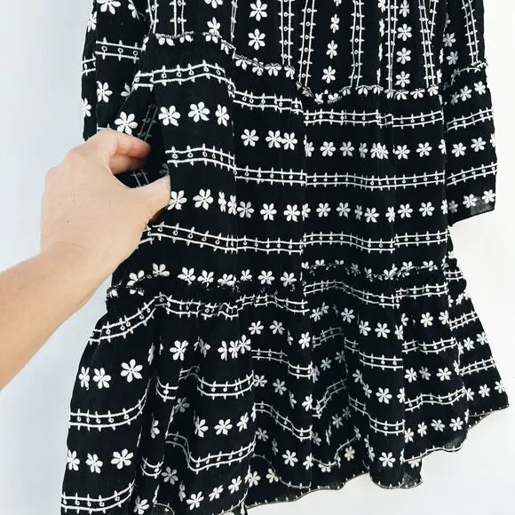 New Reset By Jane Mia Embroidered Tiered Boho Dress Bell Sleeve Mini Medium