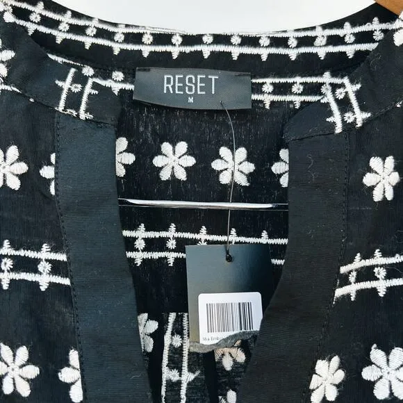New Reset By Jane Mia Embroidered Tiered Boho Dress Bell Sleeve Mini Medium