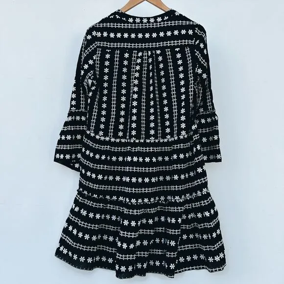 New Reset By Jane Mia Embroidered Tiered Boho Dress Bell Sleeve Mini Medium