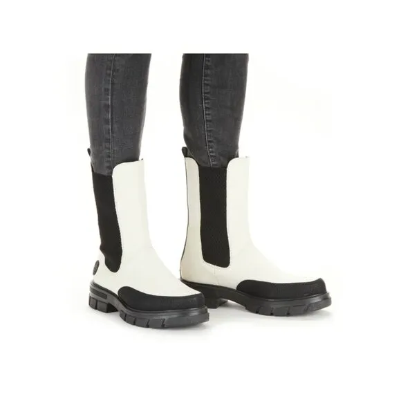 NEW RIEKER Mid Shaft Comfort Chelsea Boots White/black for women 462mn