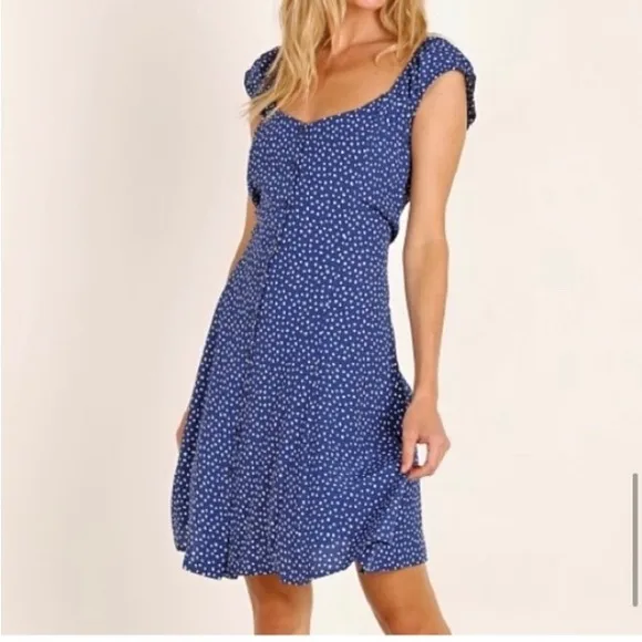 New Rolla’s Erin Mini Tulips Button Front Short Sleeves Fit Flare Dress