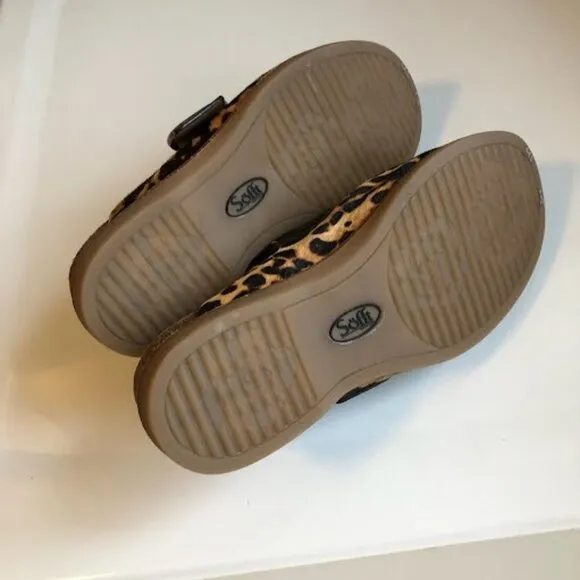New SOFFT Billie Clog Leopard Fur Black Leather Buckle Slides 7.5