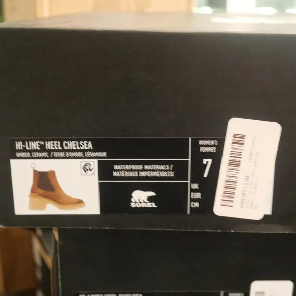 NEW Sorel Women's 7  Hi-Line Heel Chelsea Waterproof Boots Umber Brown