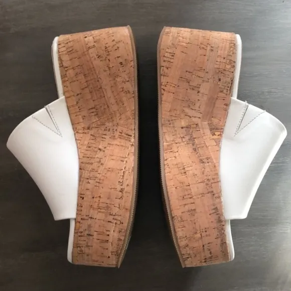 NEW Steve Madden Desiree white leather summer cork wedge platform slides size 7