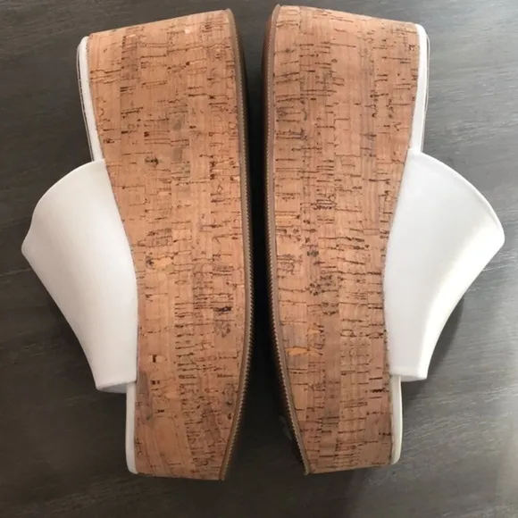 NEW Steve Madden Desiree white leather summer cork wedge platform slides size 7