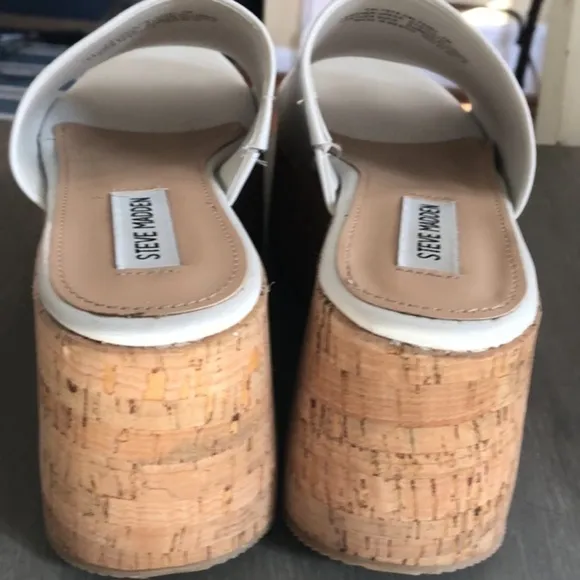 NEW Steve Madden Desiree white leather summer cork wedge platform slides size 7