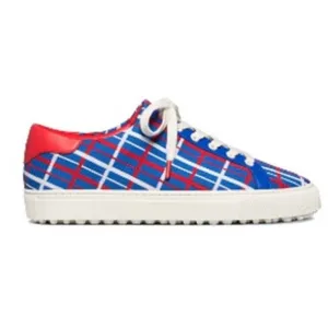 New Tory Sport KNIT JACQUARD GOLF SNEAKERS Blue and Red Plaid Size 8 M