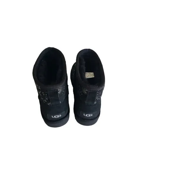 NEW UGG CLASSIC MINI SHIMMERING  ZODIAC SIGNS BLACK BOOTS SZ 5US /36 EU
