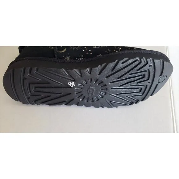NEW UGG CLASSIC MINI SHIMMERING  ZODIAC SIGNS BLACK BOOTS SZ 5US /36 EU