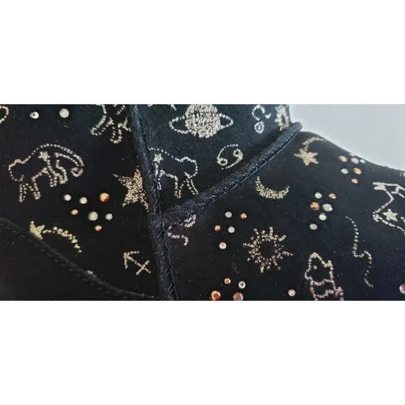 NEW UGG CLASSIC MINI SHIMMERING  ZODIAC SIGNS BLACK BOOTS SZ 5US /36 EU