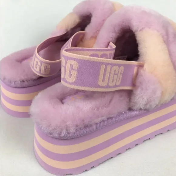 New! UGG Disco Fluffy Pink Footwear-Sandals-Slippers-Slides-Size 8