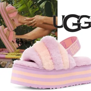 New! UGG Disco Fluffy Pink Footwear-Sandals-Slippers-Slides-Size 8
