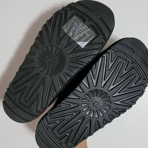 NEW UGG Greenport Genuine Shearling Slide Sandal Black Womens 9 Suede Cozy