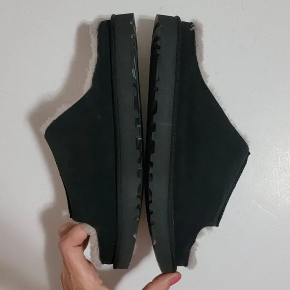NEW UGG Greenport Genuine Shearling Slide Sandal Black Womens 9 Suede Cozy