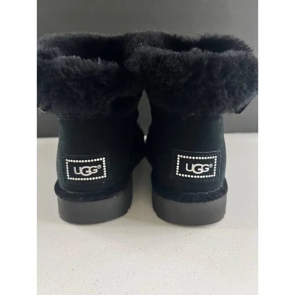 NEW UGG KARLIE BROOCH BLACK Swarovski- crystal boots Size 8