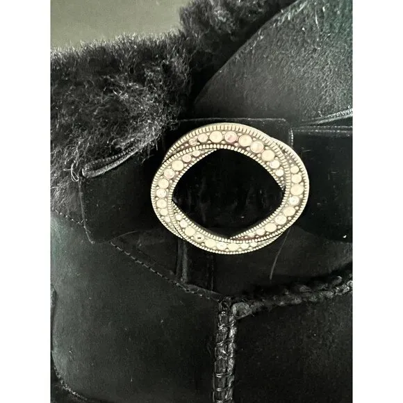 NEW UGG KARLIE BROOCH BLACK Swarovski- crystal boots Size 8