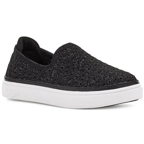 NEW UGG Kids Girls Youth Size 4, 5 Caplan Metallic Slip-On Sneakers - Black