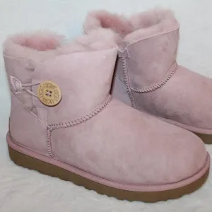 NEW UGG MINI BAILEY BUTTON SUEDE BOOTS PINK 8‎