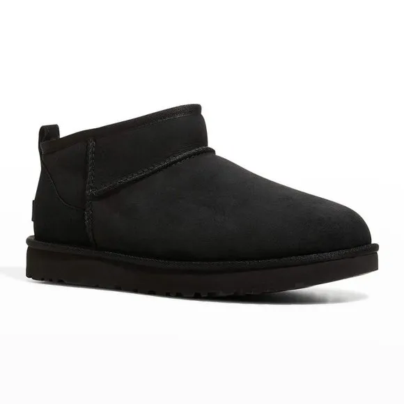 NEW UGG WOMEN'S ULTRA MINI SUEDE SHEARLING LINED‎ BOOTS BLACK