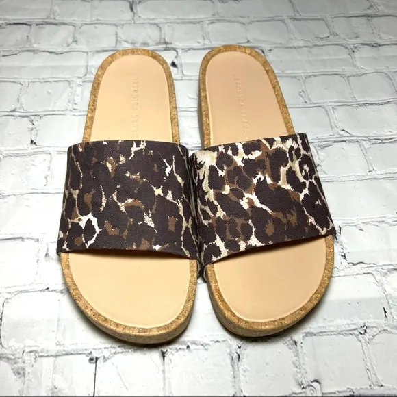 NEW VERONICA BEARD Dresdyn Leopard-Print Leather &amp; Cork Platform Slides Sz 10